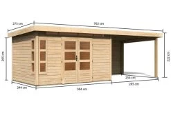 KARIBU Gartenhaus Kastorf 7, Naturbelassen, Fichtenholz 28mm, 702 X 244 X 222 Cm, Flachdach, Anbau 3,2m Mit Rückwand -Gartenmöbel Geschäft 30468 3 05.jpg