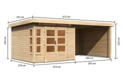 KARIBU Gartenhaus Kastorf6 , Naturbelassen, Fichtenholz 28mm, 612 X 274 X 222 Cm, Flachdach, Anbau 3,2m Mit Rück- Und Seitenwand -Gartenmöbel Geschäft 30469 1 05.jpg