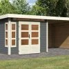 KARIBU Gartenhaus Kastorf6 , Terragrau, Fichtenholz 28mm, 612 X 274 X 222 Cm, Flachdach, Anbau 3,2m Mit Rück- Und Seitenwand