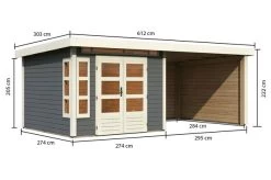 KARIBU Gartenhaus Kastorf6 , Terragrau, Fichtenholz 28mm, 612 X 274 X 222 Cm, Flachdach, Anbau 3,2m Mit Rück- Und Seitenwand -Gartenmöbel Geschäft 30469 2 05.jpg