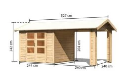 KARIBU Gartenhaus Theres 3, Naturbelassen, Fichtenholz 28mm, 528 X 240 X 242 Cm, Satteldach, Inkl. Dachausbauelement -Gartenmöbel Geschäft 30471 1 05.jpg