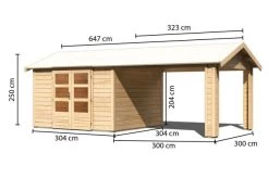 KARIBU Gartenhaus Theres 7, Naturbelassen, Fichtenholz 28mm, 648 X 304 X 250 Cm, Satteldach, Inkl. Dachausbauelement -Gartenmöbel Geschäft 30471 3 05.jpg
