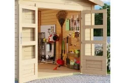 KARIBU Gartenhaus Theres 3, Naturbelassen, Fichtenholz 28mm, 767 X 240 X 242 Cm, Satteldach, 2 Dachausbauelemente -Gartenmöbel Geschäft 30472 1 02.jpg