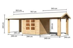 KARIBU Gartenhaus Theres 3, Naturbelassen, Fichtenholz 28mm, 767 X 240 X 242 Cm, Satteldach, 2 Dachausbauelemente -Gartenmöbel Geschäft 30472 1 05.jpg