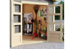 KARIBU Gartenhaus Theres 3, Terragrau, Fichtenholz 28mm, 767 X 240 X 242 Cm, Satteldach, 2 Dachausbauelemente -Gartenmöbel Geschäft 30472 2 02.jpg