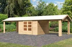 KARIBU Gartenhaus Theres 7, Naturbelassen, Fichtenholz 28mm, 947 X 304 X 250 Cm, Satteldach, 2 Dachausbauelemente -Gartenmöbel Geschäft 30472 3 02.jpg