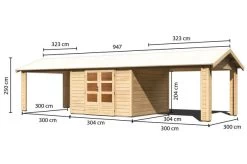 KARIBU Gartenhaus Theres 7, Naturbelassen, Fichtenholz 28mm, 947 X 304 X 250 Cm, Satteldach, 2 Dachausbauelemente -Gartenmöbel Geschäft 30472 3 05.jpg
