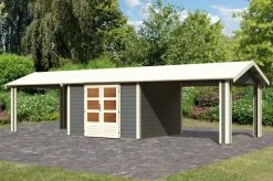 KARIBU Gartenhaus Theres 7, Terragrau, Fichtenholz 28mm, 947 X 304 X 250 Cm, Satteldach, 2 Dachausbauelemente -Gartenmöbel Geschäft 30472 4 02.jpg