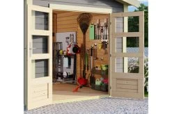 KARIBU Gartenhaus Theres 7, Terragrau, Fichtenholz 28mm, 947 X 304 X 250 Cm, Satteldach, 2 Dachausbauelemente -Gartenmöbel Geschäft 30472 4 03.jpg