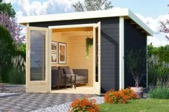 KARIBU Gartenhaus Radeburg 1, Terragrau, Fichtenholz 40mm, 346 X 309 X 229,5 Cm, Pultdach, Massivholzdach