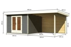 KARIBU Gartenhaus Radeburg 1, Terragrau, Fichtenholz 40mm, 664 X 309 X 229,5 Cm, Pultdach, Anbau 3,3m Mit Rückwand -Gartenmöbel Geschäft 30475 2 05.jpg