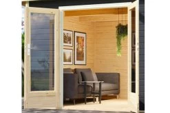 KARIBU Gartenhaus Radeburg 3, Terragrau, Fichtenholz 40mm, 406 X 369 X 229,5 Cm, Pultdach, Inkl. 2 Drehkippfenster -Gartenmöbel Geschäft 30476 4 02.jpg