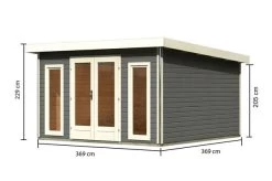 KARIBU Gartenhaus Radeburg 3, Terragrau, Fichtenholz 40mm, 406 X 369 X 229,5 Cm, Pultdach, Inkl. 2 Drehkippfenster -Gartenmöbel Geschäft 30476 4 05.jpg