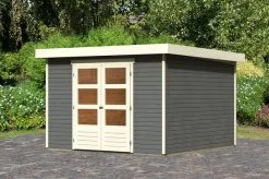 KARIBU Gartenhaus Askola 6, Terragrau, Fichtenholz 19mm, 334 X 306 X 216 Cm, Flachdach, Doppelflügeltür
