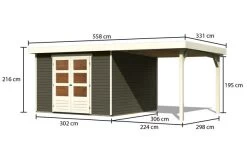 KARIBU Gartenhaus Askola 6, Terragrau, Fichtenholz 19mm, 558 X 306 X 216 Cm, Flachdach, Anbau 2,4m -Gartenmöbel Geschäft 30536 3 05.jpg