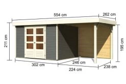 KARIBU Gartenhaus Askola 5, Terragrau, Fichtenholz 19mm, 554 X 246 X 211 Cm, Flachdach, Anbau 2,4m Mit Rückwand -Gartenmöbel Geschäft 30537 10 05.jpg