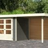 KARIBU Gartenhaus Askola 2, Terragrau, Fichtenholz 19mm, 467 X 217 X 211 Cm, Flachdach, Anbau 2,4m Mit Rückwand -Gartenmöbel Geschäft 30537 2 01.jpg