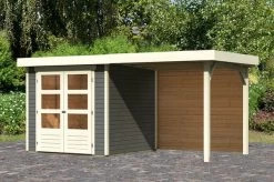 KARIBU Gartenhaus Askola 2, Terragrau, Fichtenholz 19mm, 467 X 217 X 211 Cm, Flachdach, Anbau 2,4m Mit Rückwand