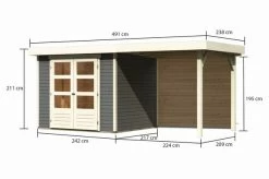KARIBU Gartenhaus Askola 3, Terragrau, Fichtenholz 19mm, 491 X 217 X 211 Cm, Flachdach, Anbau 2,4m Mit Rückwand -Gartenmöbel Geschäft 30537 4 05.jpg