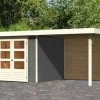 KARIBU Gartenhaus Askola 3,5, Terragrau, Fichtenholz 19mm, 491 X 246 X 211 Cm, Flachdach, Anbau 2,4m Mit Rückwand