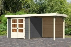 KARIBU Gartenhaus Askola 3,5, Terragrau, Fichtenholz 19mm, 491 X 246 X 211 Cm, Flachdach, Anbau 2,4m Mit Rückwand