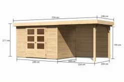 KARIBU Gartenhaus Askola 4, Naturbelassen, Fichtenholz 19mm, 554 X 217 X 211 Cm, Flachdach, Anbau 2,4m Mit Rückwand -Gartenmöbel Geschäft 30537 7 05.jpg