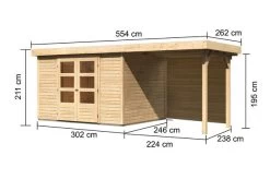 KARIBU Gartenhaus Askola 5, Naturbelassen, Fichtenholz 19mm, 554 X 246 X 211 Cm, Flachdach, Anbau 2,4m Mit Rückwand -Gartenmöbel Geschäft 30537 9 05.jpg