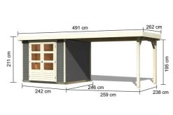 KARIBU Gartenhaus Askola 3,5, Terragrau, Fichtenholz 19mm, 528,5 X 246 X 211 Cm, Flachdach, Seitlicher Anbau 2,8m -Gartenmöbel Geschäft 30539 1 05.jpg