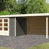 KARIBU Gartenhaus Askola 5, Terragrau, Fichtenholz 19mm, 591,5 X 246 X 211 Cm, Flachdach, Seitlicher Anbau 2,8m Mit Rückwand -Gartenmöbel Geschäft 30540 10 01.jpg