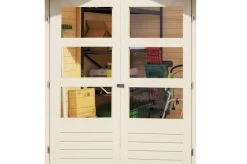 KARIBU Gartenhaus Askola 5, Terragrau, Fichtenholz 19mm, 591,5 X 246 X 211 Cm, Flachdach, Seitlicher Anbau 2,8m Mit Rückwand -Gartenmöbel Geschäft 30540 10 02.jpg