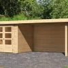 KARIBU Gartenhaus Askola2 , Naturbelassen, Fichtenholz 19mm, 504,5 X 217 X 211 Cm, Flachdach, Seitlicher Anbau 2,8m Mit Rückwand -Gartenmöbel Geschäft 30540 1 01.jpg