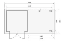 KARIBU Gartenhaus Askola2 , Naturbelassen, Fichtenholz 19mm, 504,5 X 217 X 211 Cm, Flachdach, Seitlicher Anbau 2,8m Mit Rückwand -Gartenmöbel Geschäft 30540 1 06.jpg