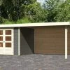 KARIBU Gartenhaus Askola 3, Terragrau, Fichtenholz 19mm, 528,5 X 217 X 211 Cm, Flachdach, Seitlicher Anbau 2,8m Mit Rückwand