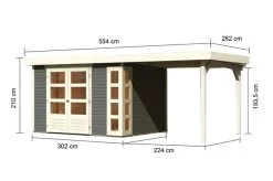 KARIBU Gartenhaus Kerko 5, Terragrau, Fichtenholz 19mm, 554 X 246 X 210 Cm, Flachdach, Anbau 2,4m -Gartenmöbel Geschäft 30543 2 05.jpg