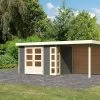 KARIBU Gartenhaus Kerko 4, Terragrau, Fichtenholz 19mm, 554 X 217 X 211 Cm, Flachdach, Anbau 2,4m Mit Rückwand -Gartenmöbel Geschäft 30544 4 01.jpg