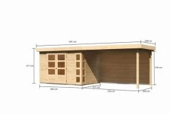 KARIBU Gartenhaus Kerko 4, Naturbelassen, Fichtenholz 19mm, 609 X 217 X 211 Cm, Flachdach, Anbau 2,8m Mit Rückwand -Gartenmöbel Geschäft 30547 3 05.jpg
