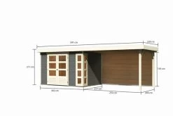 KARIBU Gartenhaus Kerko 4, Terragrau, Fichtenholz 19mm, 609 X 217 X 211 Cm, Flachdach, Anbau 2,8m Mit Rückwand -Gartenmöbel Geschäft 30547 4 05.jpg