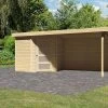 KARIBU Gartenhaus Schwandorf 3, Naturbelassen, Fichtenholz 19mm, 504,5 X 217 X 218 Cm, Flachdach, Anbau 2,8m Mit Rückwand -Gartenmöbel Geschäft 30551 1 01.jpg