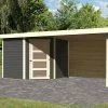 KARIBU Gartenhaus Schwandorf5 , Naturbelassen, Fichtenholz 19mm, 530 X 246 X 218 Cm, Flachdach, Anbau 2,8m Mit Rück- Und Seitenwand -Gartenmöbel Geschäft 30552 01.jpg