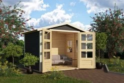 KARIBU Gartenhaus Amberg 3, Terragrau, Fichtenholz 19mm, 272 X 186 X 209 Cm, Satteldach, Doppelflügeltür
