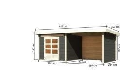 KARIBU Gartenhaus Kandern6 , Terragrau, Fichtenholz 28mm, 612 X 274 X 222 Cm, Pultdach, Anbau 3,2m Mit Rück- Und Seitenwand -Gartenmöbel Geschäft 30560 1 05.jpg