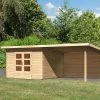KARIBU Gartenhaus Northeim 3, Naturbelassen, Fichtenholz 40mm, 664 X 309 X 229 Cm, Pultdach, Anbau 3m Mit Rückwand