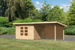KARIBU Gartenhaus Northeim 3, Naturbelassen, Fichtenholz 40mm, 664 X 309 X 229 Cm, Pultdach, Anbau 3m Mit Rückwand