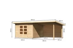 KARIBU Gartenhaus Northeim 3, Naturbelassen, Fichtenholz 40mm, 664 X 309 X 229 Cm, Pultdach, Anbau 3m Mit Rückwand -Gartenmöbel Geschäft 30561 1 05.jpg