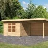 KARIBU Gartenhaus Bastrup5 , Naturbelassen, Fichtenholz 28mm, 614,5 X 297 X 222 Cm, Pultdach, Anbau 3m Mit Rückwand -Gartenmöbel Geschäft 30566 7 01.jpg