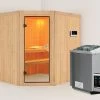 KARIBU Siirin Sauna , Naturbelassen, Fichte, 196x170x198 Cm, Eckeinstieg, Bronzierte Tür, MitOfen 4,5 KW Bio Ext. Strg.