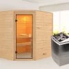 KARIBU Mia Sauna , Naturbelassen, Fichte, 196x170x198 Cm, BronzierteTür, Ofen 4,5 KW Integr. Strg.