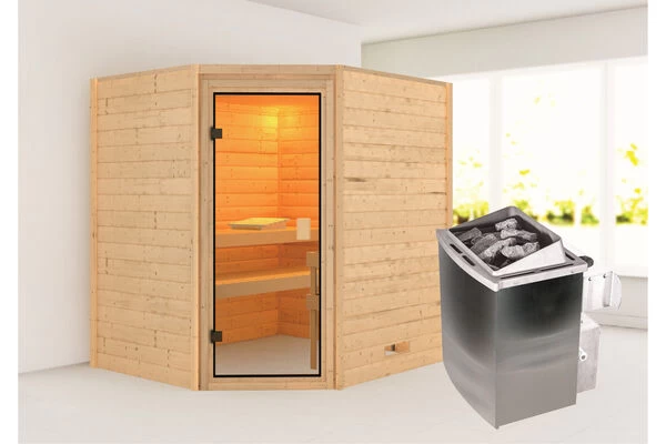 KARIBU Mia Sauna , Naturbelassen, Fichte, 196x170x198 Cm, BronzierteTür, Ofen 4,5 KW Integr. Strg. 3 KARIBU Mia Sauna , Naturbelassen, Fichte, 196x170x198 Cm, BronzierteTür, Ofen 4,5 KW Integr. Strg.