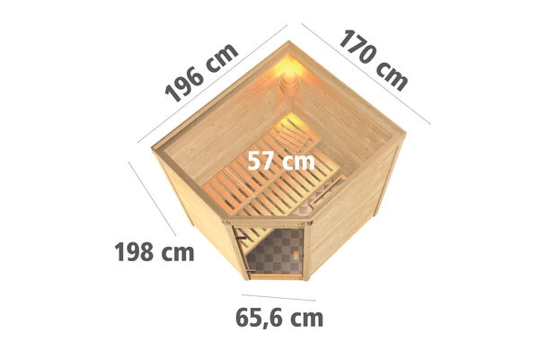 KARIBU Mia Sauna , Naturbelassen, Fichte, 196x170x198 Cm, BronzierteTür, Ofen 4,5 KW Integr. Strg. 7 KARIBU Mia Sauna , Naturbelassen, Fichte, 196x170x198 Cm, BronzierteTür, Ofen 4,5 KW Integr. Strg. – Bild 5