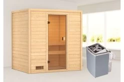 KARIBU Selena Sauna , Naturbelassen, Fichte, 195x145x187 Cm,SETOfen 4,5 KW Integr. Strg.